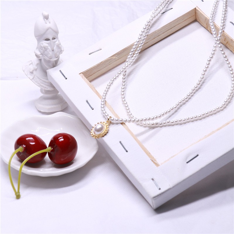 Dây chuyền hai lớp đính hạt ngọc trai kiểu dáng thời trang phong cách cổ điển