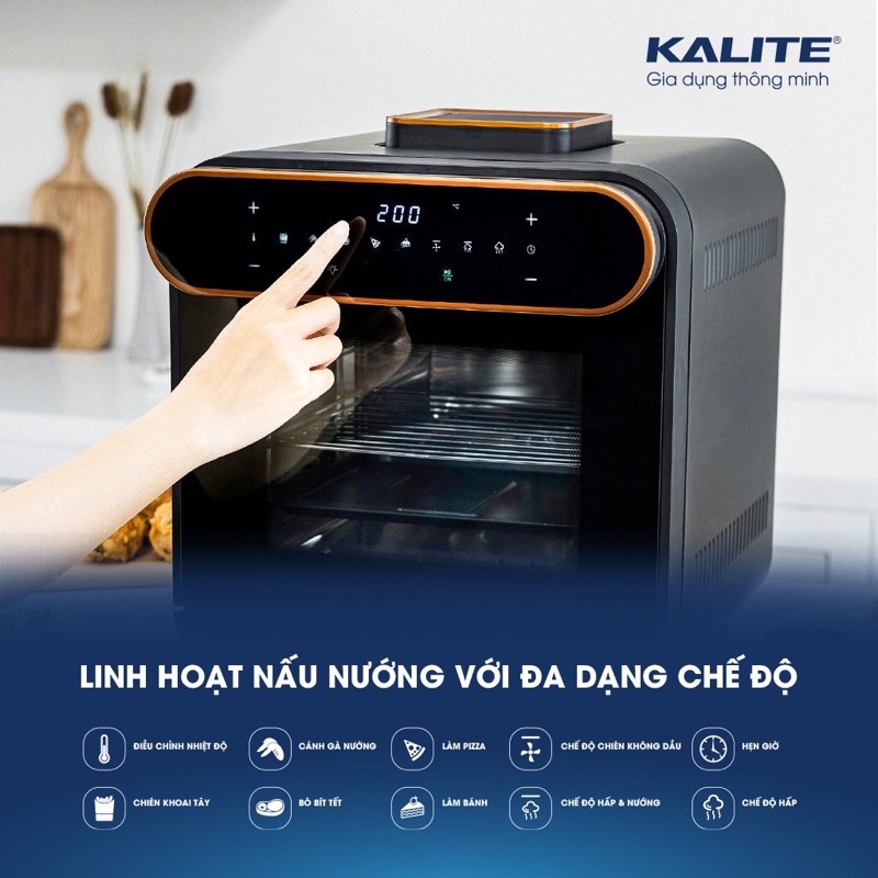 Nồi Chiên Không Dầu - Nồi chiên hơi nước Kalite Steam Pro 15L có sách hướng dẫn nấu ăn (New 2022) - Hàng Chính Hãng