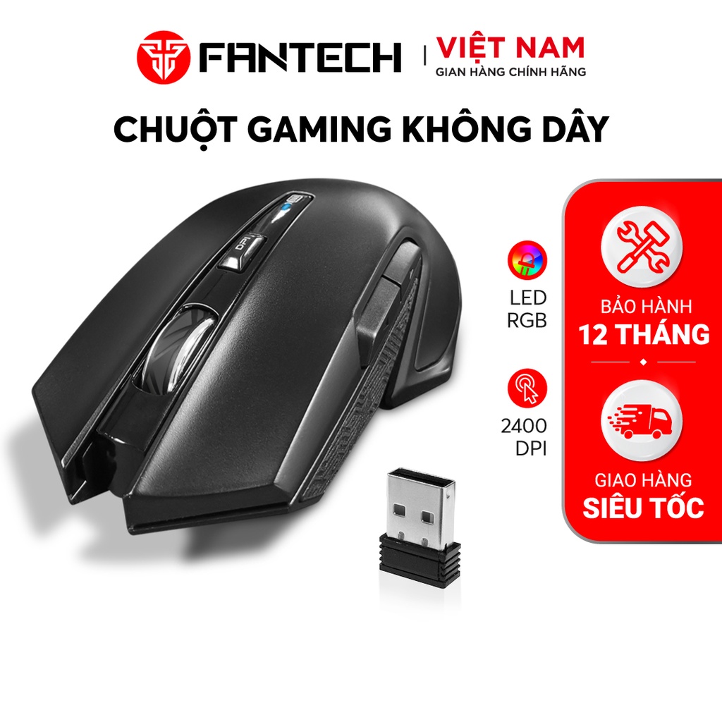 Chuột Gaming Không Dây FANTECH WGC1 VENOM 2400DPI LED RGB 16,8 Triệu Màu 6 Phím Macro -  Hàng Phân Phối Chính Hãng
