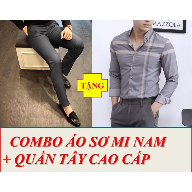 COMBO ÁO SƠ MI AKHOI XÁM + QUẦN TÂY NAM THỜI TRANG CAO CẤP