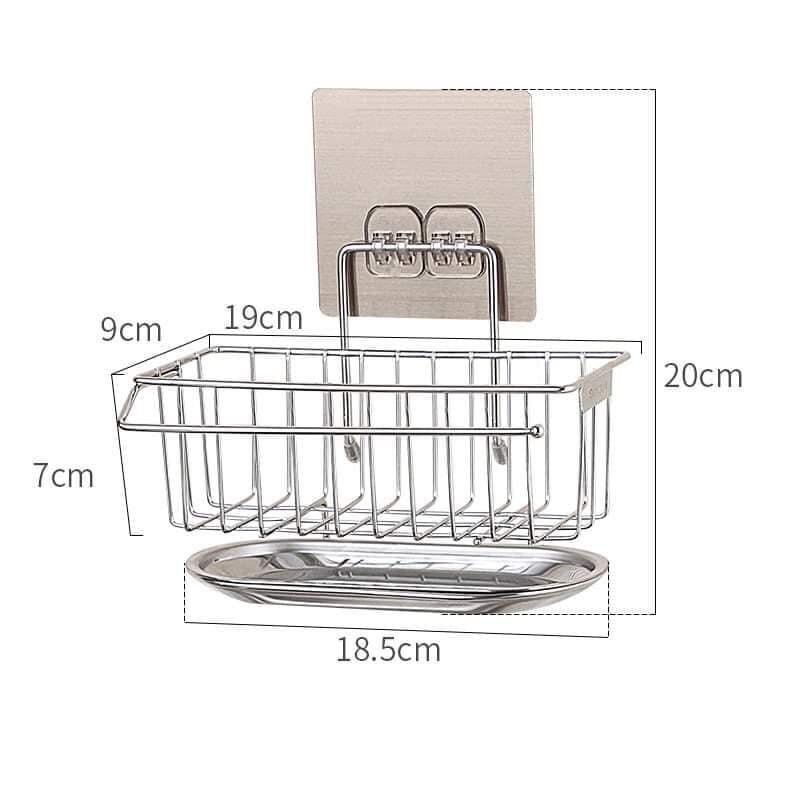 KỆ TREO - GIỎ INOX DÁN TƯỜNG ĐỰNG ĐỒ RỬA CHÉN KÈM KHAY HỨNG NƯỚC