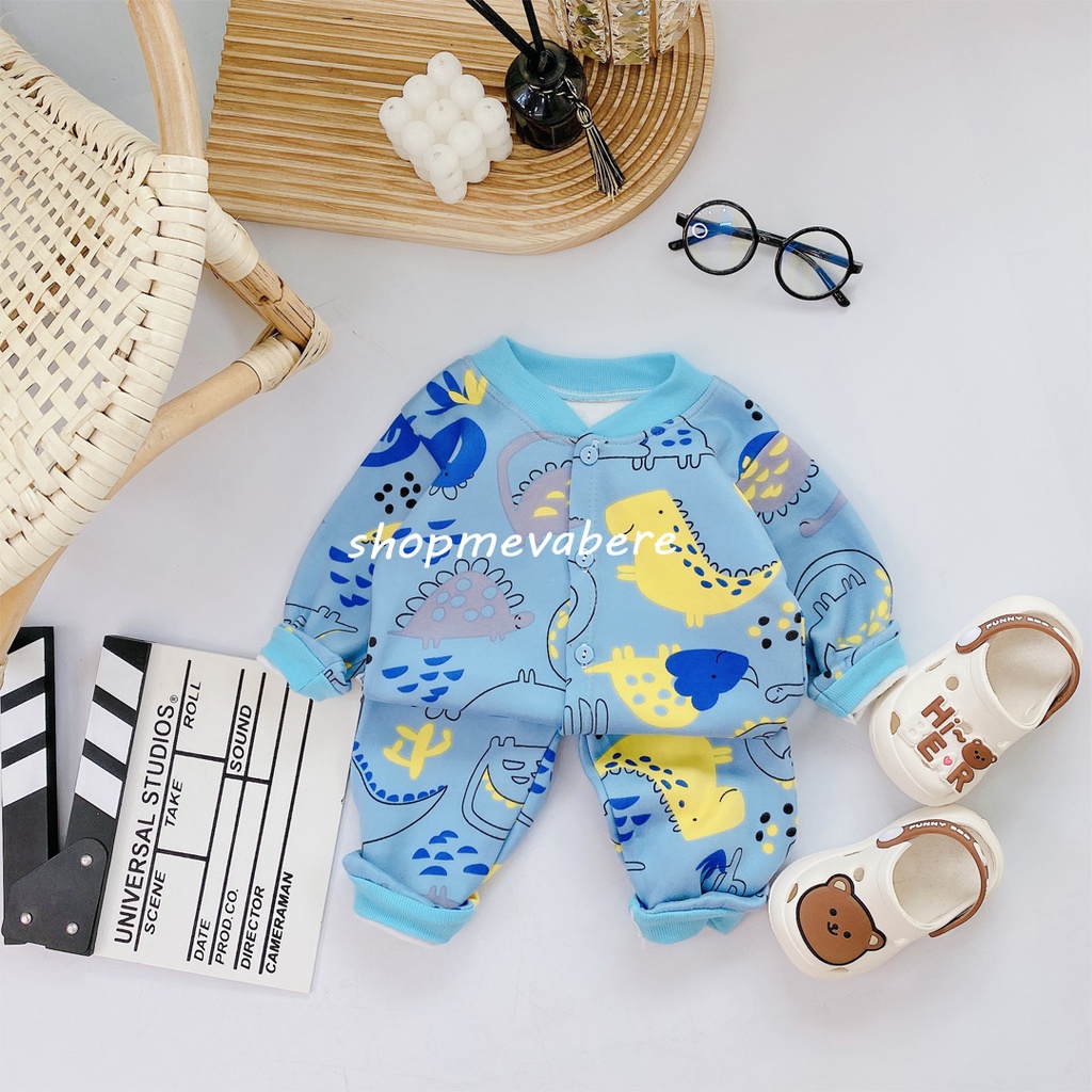 Bộ nỉ lót lông dài tay cho bé trai bé gái 3-13kg, cúc giữa hàng đẹp - BO79