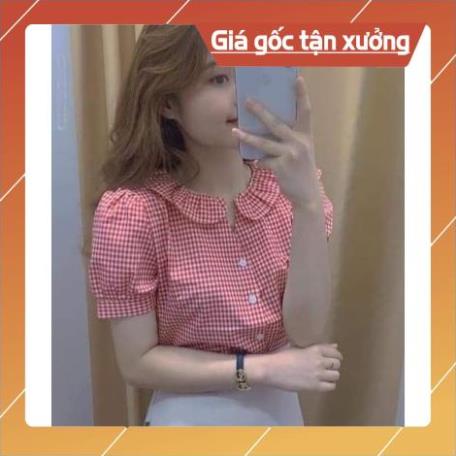 [Chất lượng số 1] Áo sơ mi Nữ sọc tay ngắn cổ V hoạ tiết kẻ sọc hợp thời trang sơ mi nữ Gloria Shop hai màu ĐEN + ĐỎ