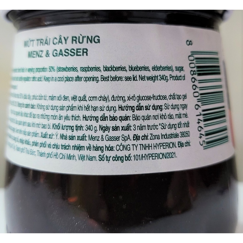 [Lọ 340g] MỨT TRÁI CÂY RỪNG [Italia] MENZ &amp; GASSER Mixed Fruit Jam