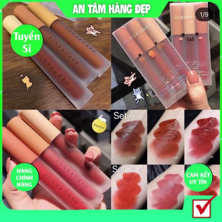 Set 3 Cây Son Kem Lì Herorange Fluffy Lip Glaze Mỹ Phẩm Nội Địa Trung KING DC Hot Xinh Xắn