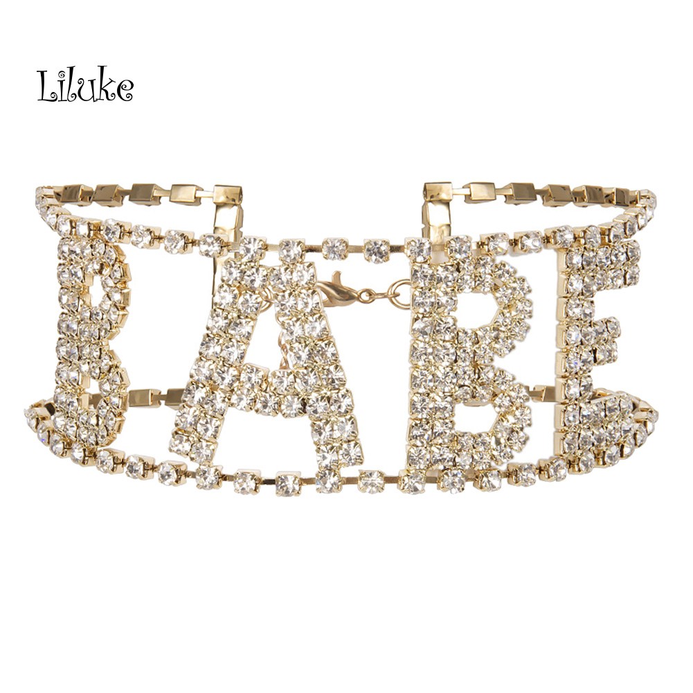 Vòng Cổ Choker Hợp Kim Mạ Vàng Trang Trí Chữ Babe Đính Đá Sang Trọng Cho Nữ