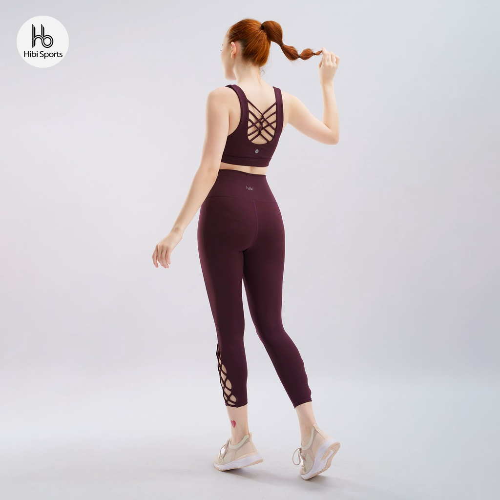 Set đồ tập yoga gym Hibi Sports H142 size mới, quần lửng lưng cao, áo dây đan kèm mút ngực