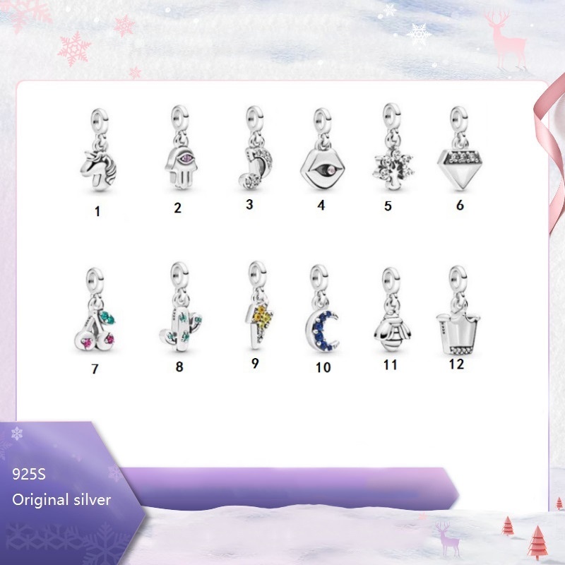Charms Nhẫn Mạ Bạc 925S Khắc Chữ pan Me link My Crown Nhỏ Nhắn Xinh Xắn Charms