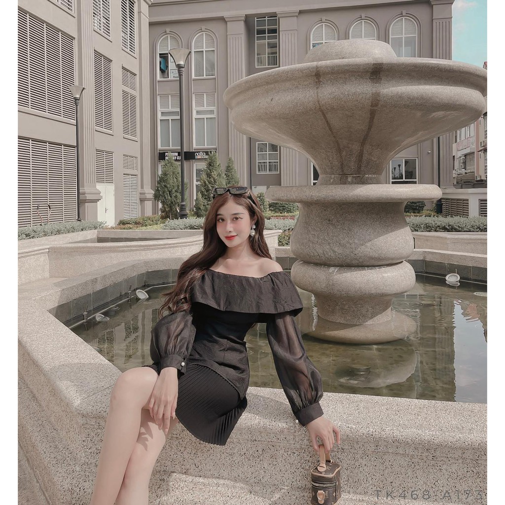 Áo peplum trễ vai tay voan thanh lịch