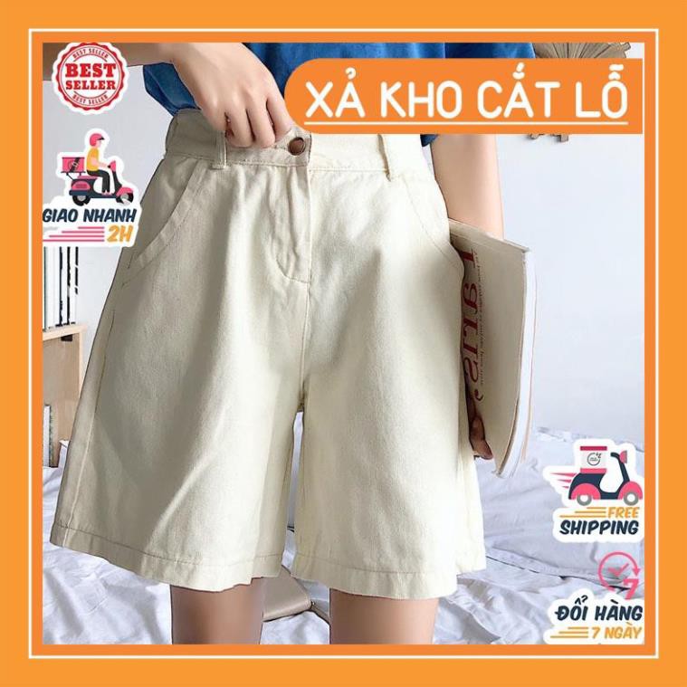 [Sale Hot] Quần Short Kaki Lửng Ulzzang Quần đùi denim ngố Ống rộng cạp cao trắng đen kem Dáng Hàn Quốc (có bigsize)