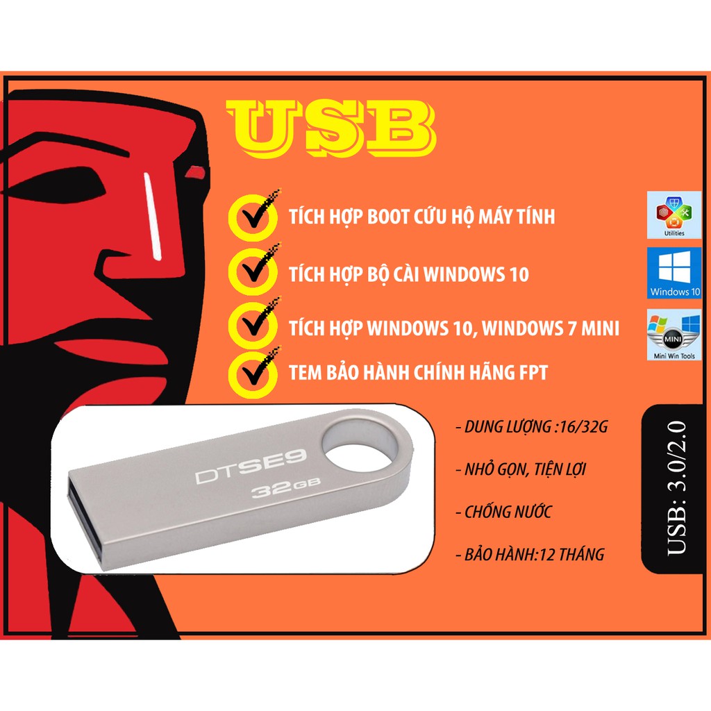 USB KINGSTON Tích hợp BOOT và WINPE (WIN 10 MINI) - CỨU DỮ LIỆU