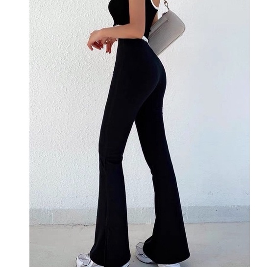 Quần nữ cạp lưng thun legging loe có bigsize chị em béo mập vải co giãn