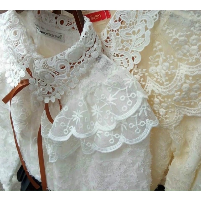 Áo sơ mi ren thêu qc