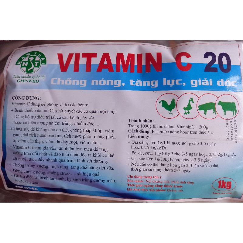 1kg Vitamin C 20: chống nóng,tăng lực,giải độc cho gia súc gia cầm