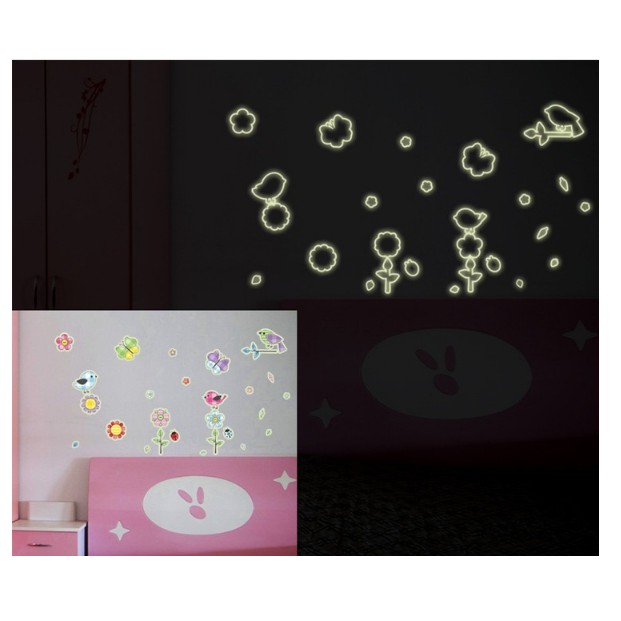 Decal trang trí tường - Hoa Bướm và Chim sắc màu - DẠ QUANG