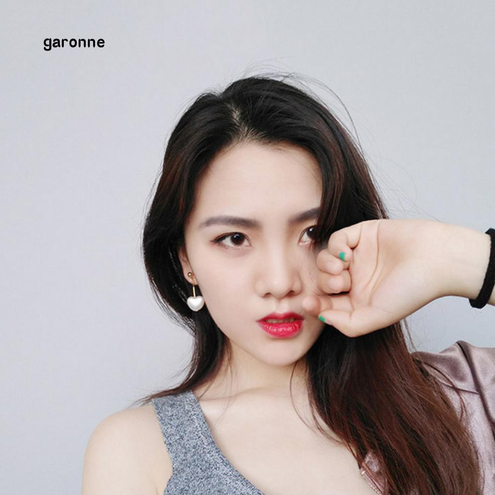 Đôi bông tai dáng dài đính ngọc trai nhân tạo hình trái tim xinh xắn dễ thương cho nữ