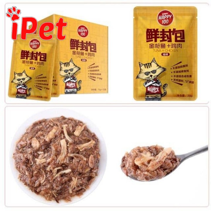 [Mã SKAMPUSH9 giảm 10% đơn 200K] Pate Cho Mèo Wanpy Happy 100 gói 70gr - iPet Shop