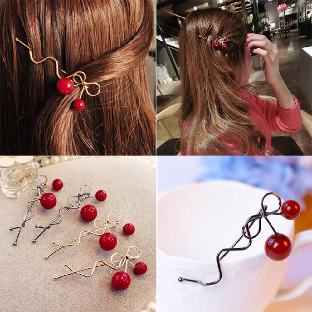 Kẹp tóc trái cherry pha lê tinh tế thanh lịch