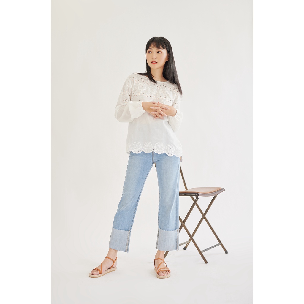 [SALE UPTO 50%] Áo cổ tròn tay dài vải xô hoa đục lỗ LENCLOTHING 8025