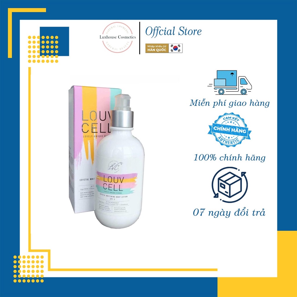 Dưỡng Thể Trắng Da LOUV CELL Crystal Whitening Body Lotion ( Chai 250ml) - Luxhouse Cosmetics