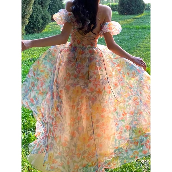 ĐẦM MAXI HOA RỚT VAI HỞ LƯNG