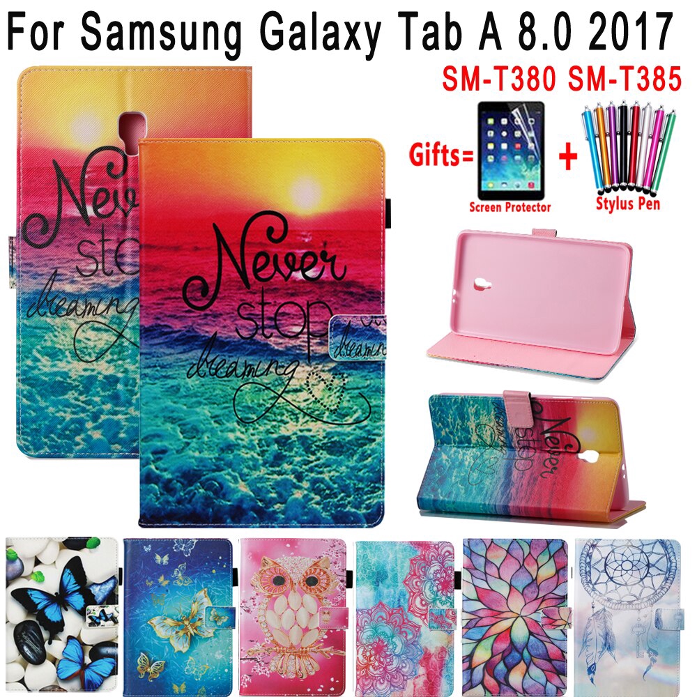 Smart Case for Samsung Galaxy Tab A 8 8.0 2017 SM-T380 SM-T385 Fashion Painted Soft Shockproof Stand Flip Cover Tablet Shell
