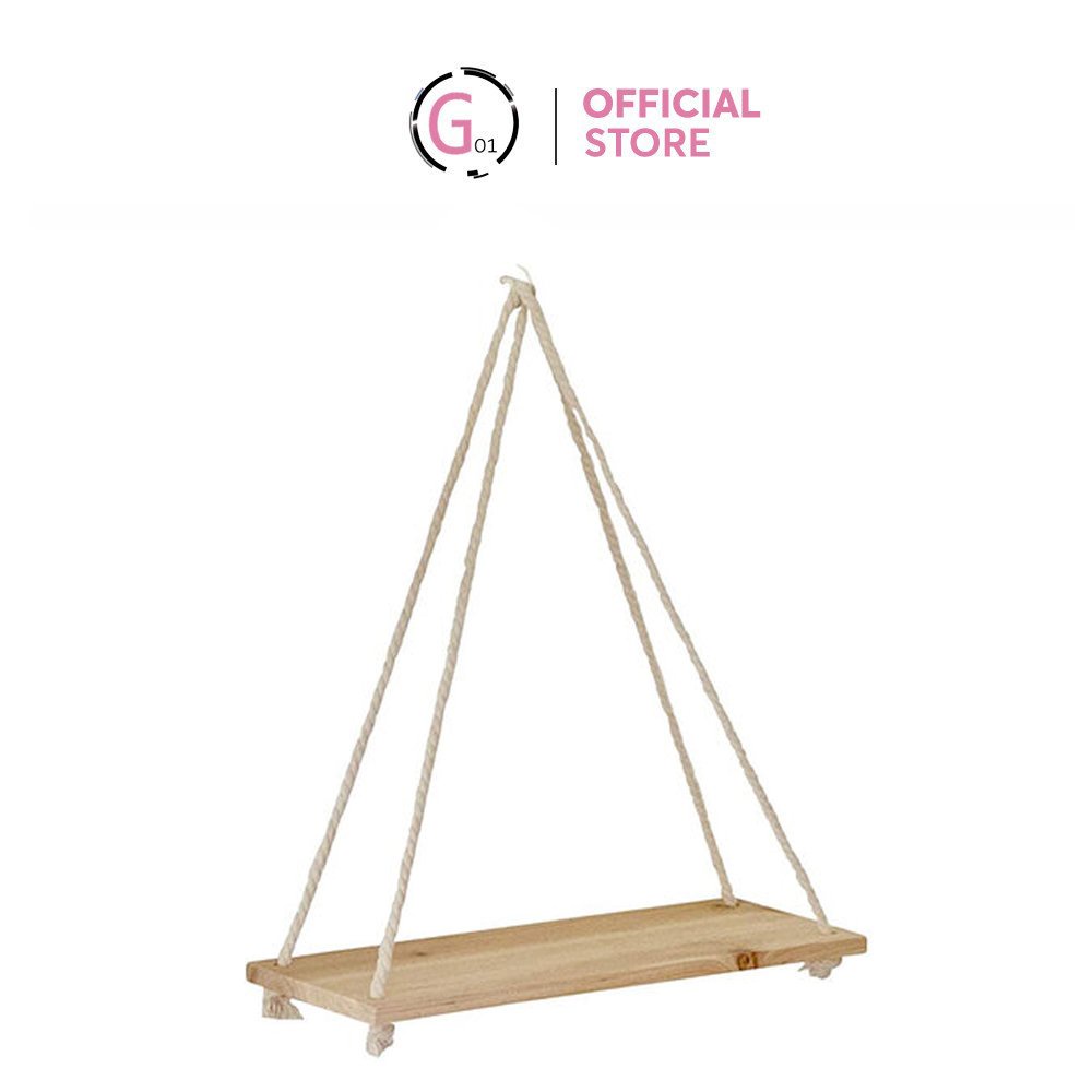 Kệ gỗ treo tường đa năng trang trí dây thừng gỗ thông thơm vintage G01