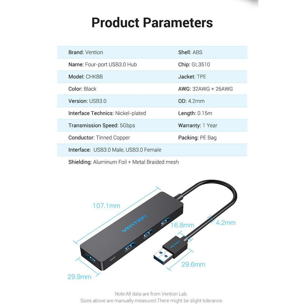 VENTION Hub Chia 4 Cổng Usb 3.0 Hub Otg Tốc Độ Cao Cho Máy Tính