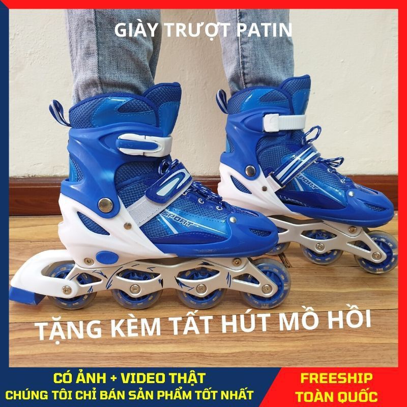 Giày Patin phát sáng dành cho trẻ em và người lớn có thể điều chỉnh to nhỏ ⚡TẶNG TẤT HÚT MỒ HÔI⚡ Giày patin và đồ bảo hộ