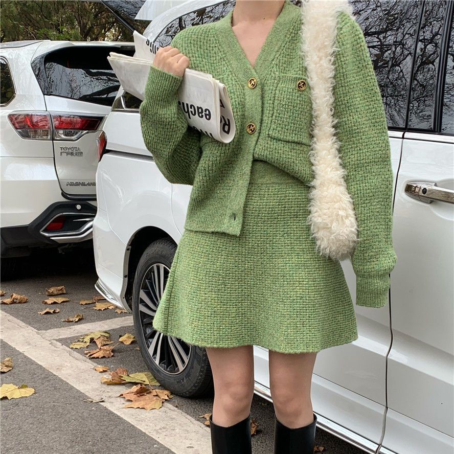 Bộ Áo Khoác cardigan + Chân Váy Lưng Cao Thời Trang Nữ Tính