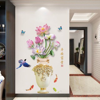 [SALE OFF] TRANH DECAL DÁN TƯỜNG 3D BÌNH HOA SEN