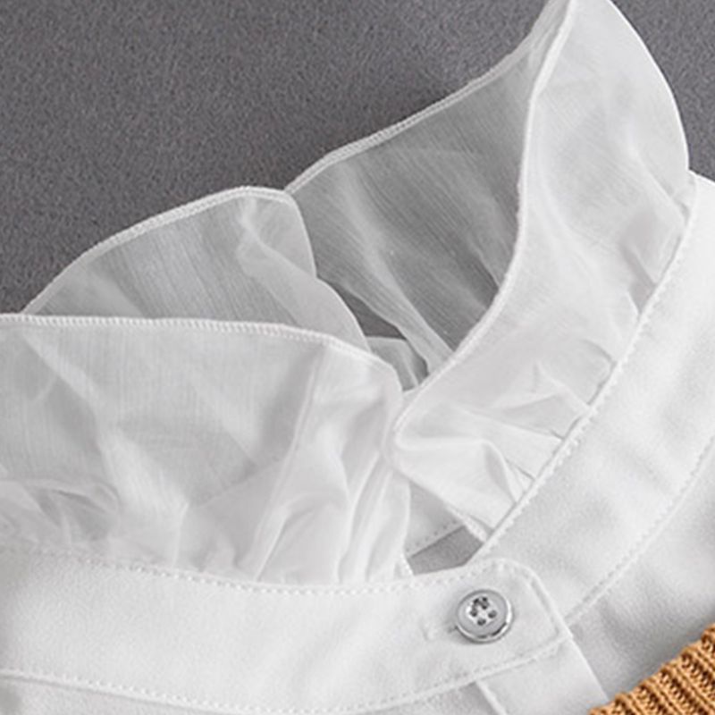 Yoioi Áo Chiffon Cổ Cao Giả Bèo Nhún Màu Trơn Ngọt Ngào Mùa Thu Đông Hàn Quốc Có Thể Tháo Rời Cho Nữ