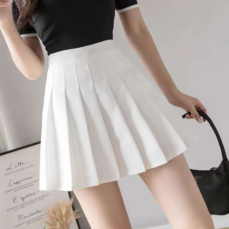 Chân Váy Ngắn Lưng Cao Xếp Ly Màu Trắng Quyến Rũ Phong Cách Hàn Quốc Size XS-3XL