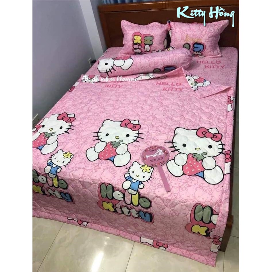 Bộ Chăn Ga KItty Hồng Chăn trần bông hai mặt hàng loại 1 Dành Cho Bé