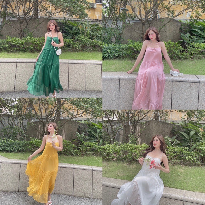 Đầm maxi 2 dây voan tơ đi biển 5 màu