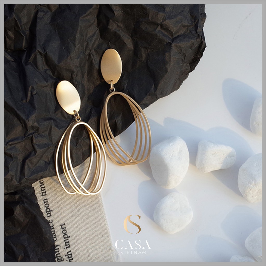 CASA Bông tai mạ vàng vòng cách điệu cho nữ CASAE032