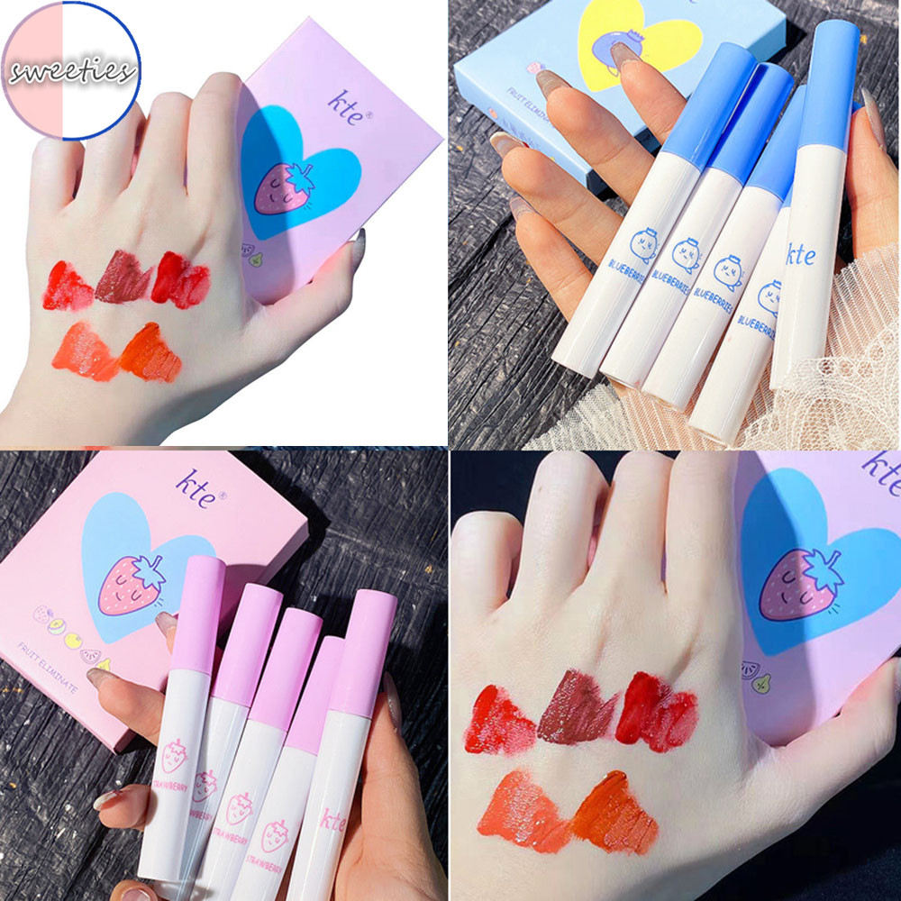[sweet] 5pc/box woman waterproof long-lasting Small blue tube Matte Velvet Lip Glaze lipstick