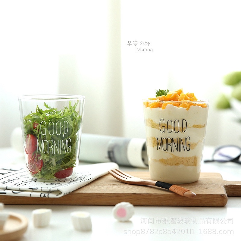 Cốc thủy tinh chào buổi sáng Good morning