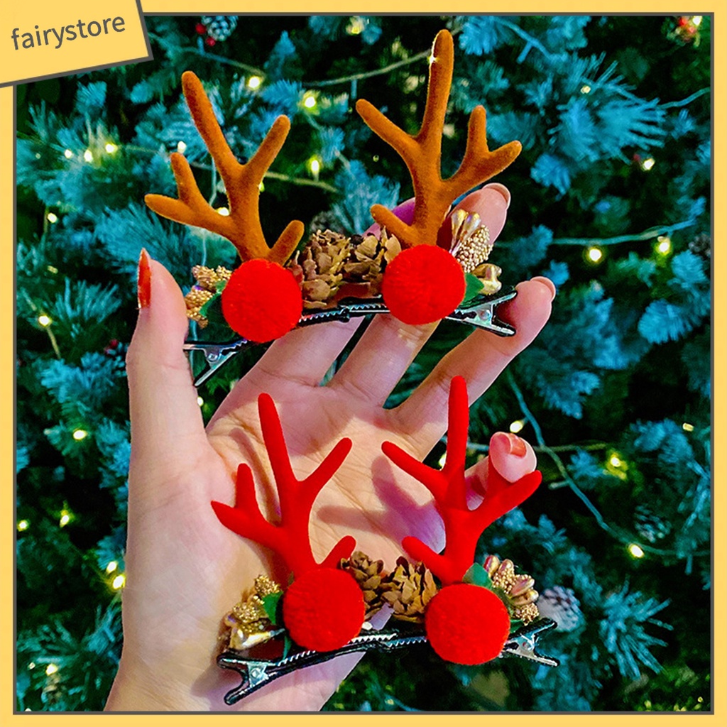 1 Cặp Kẹp Tóc Vải Hình Tuần Lộc Giáng Sinh Tinh Tế