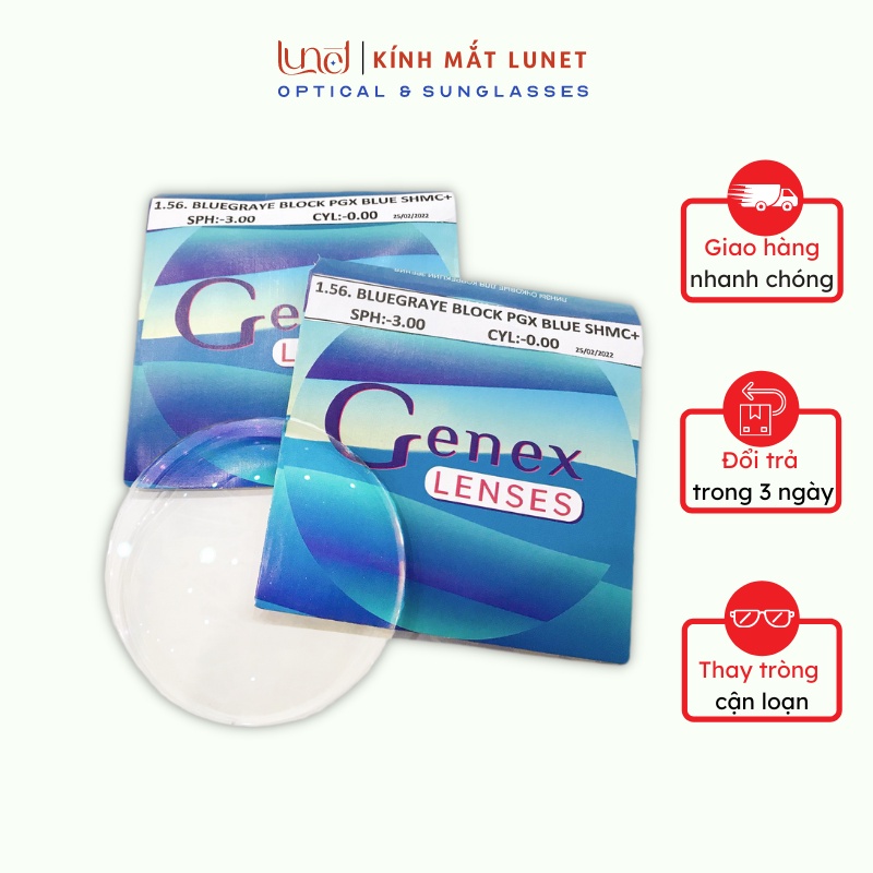 Tròng kính cận loạn có độ Lunet, chông ánh sáng xanh, đổi màu phản quang, chiết suất cao