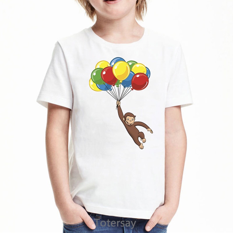 2020 funny kids clothes Curious George cartoon print t shirt for boys monkey eating banana tshirt camisetas summer tops for boys