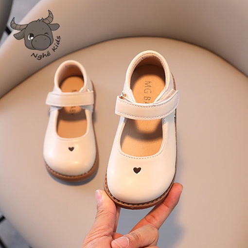 Giày búp bê bé gái có hình trái tim nhỏ xinh phong cách hàn quốc - giày da PU mềm đế êm cho bé gái