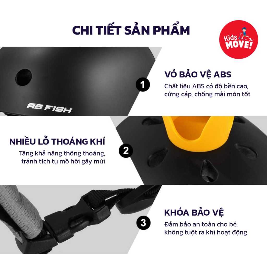 Mũ bảo hiểm thể thao BMX siêu nhẹ As-fish Feiyu cho bé 3-8 tuổi trượt patin, scooter, đi xe thăng bằng, xe đạp cao cấp