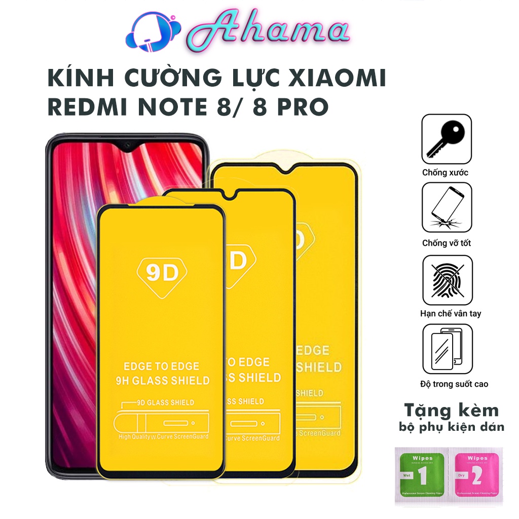 Kính Cường Lực Xiaomi Redmi Note 8 8 Pro full màn độ bền cao chống rơi vỡ trầy xước tặng kèm khăn lau màn hình