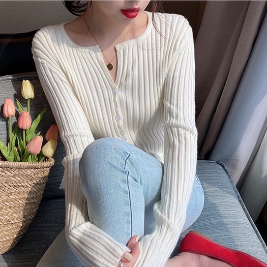 Áo cardigan dệt kim ZHELIHANGFEI tay dài cổ chữ V dễ phối đồ
