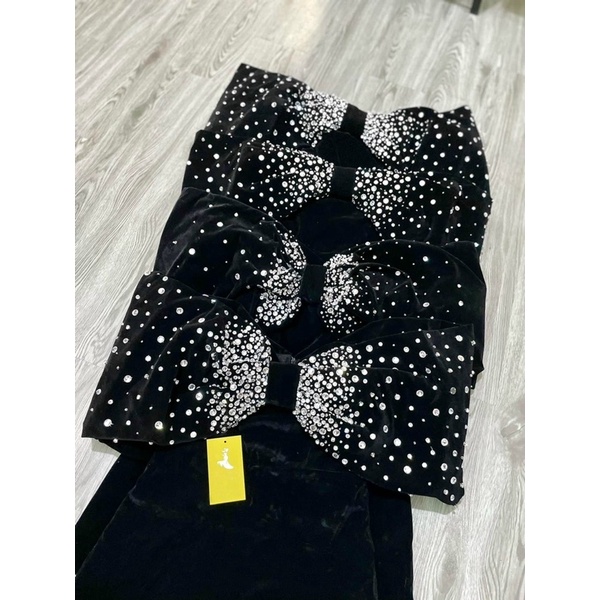 Đầm dáng A TRIPBLE T DRESS chất nhung kết đá pha lê bẹt vai- size S/M/L -MS232Y