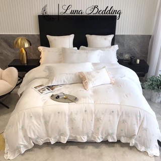 Bộ chăn ga gối 4 món lụa 60s hoa tuyết trắng luna bedding