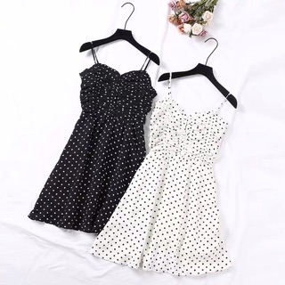 Váy 2 dây chấm bi sẵn đen