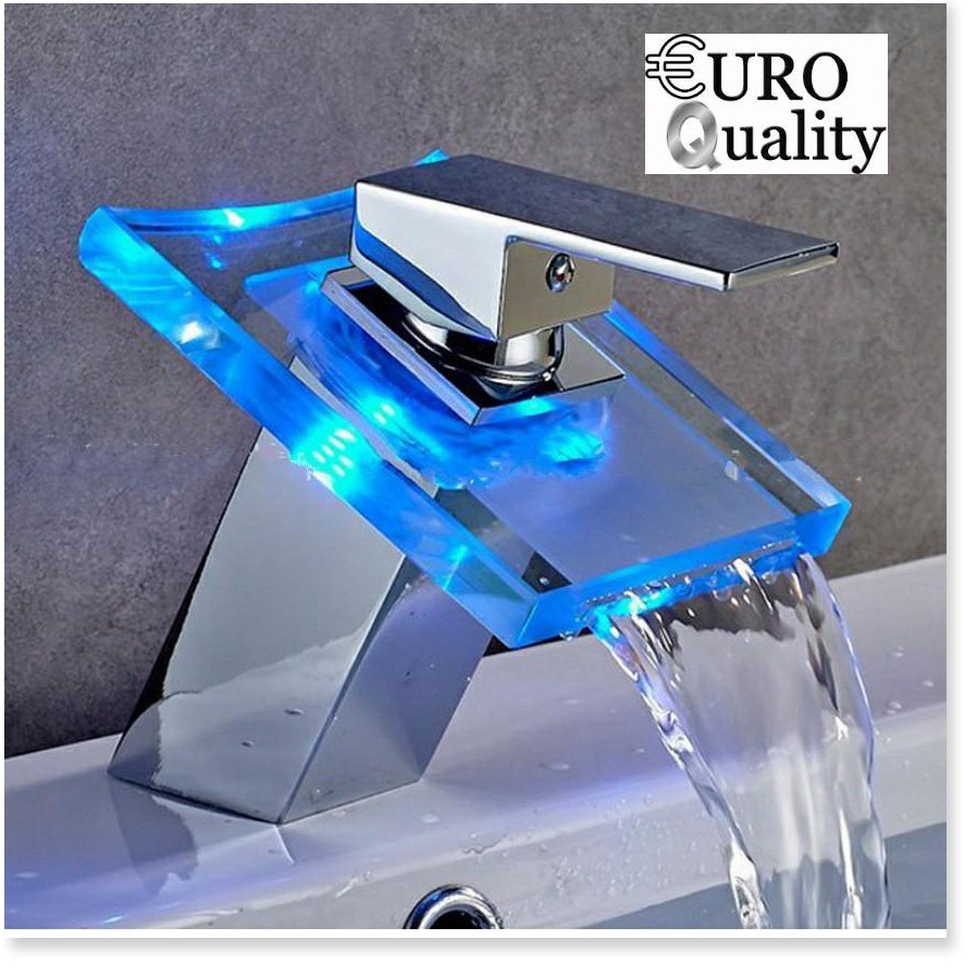 🆕 Vòi lavabo đổi màu theo nhiệt độ thác nước kính cường lực Euro Quality