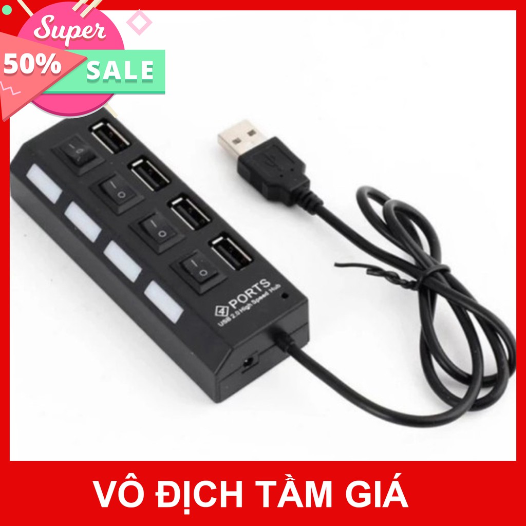 Cổng chia USB 4 cổng - Màu đen - Có công tắc - Bảo hành 6 tháng
